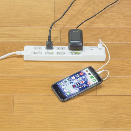 節電機能付きタップ スマホ・タブレット充電対応 HDUTC4U2WH 1個