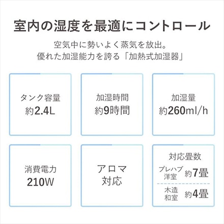 アイリスオーヤマ 加熱式加湿器 260ml/hタイプ SHM-260R1-W ホワイト ※他色あり
