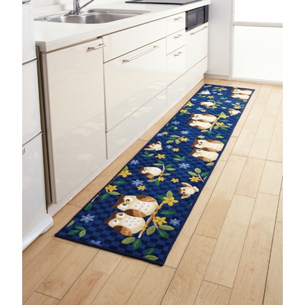 抗菌 防臭 ロング キッチンマット ふくろう 45×240cm イエロー ※他色あり