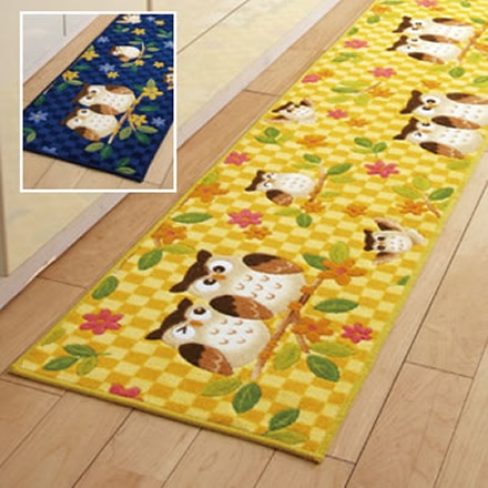 抗菌 防臭 ロング キッチンマット ふくろう 45×180cm イエロー ※他色あり