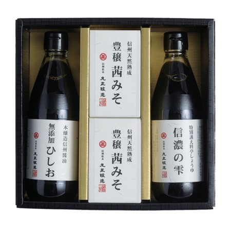 〈長野・丸正醸造〉信州味噌・醤油詰合せ（豊穣茜みそ300g、信濃の雫・ひしお各360ml）