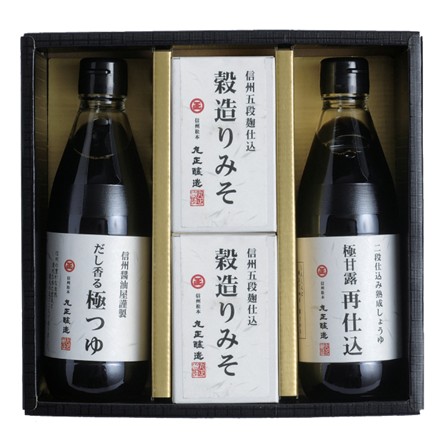 〈長野・丸正醸造〉信州味噌・醤油詰合せ（穀造りみそ300g、極甘露再仕込醤油・だし香る極つゆ各360ml）