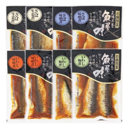 お中元熨斗付き 三陸の煮魚セット さば味噌煮・さば生姜煮 各90g×2、いわし梅煮・いわし味噌煮 各170g×2 御中元 夏ギフト ギフト 贈答