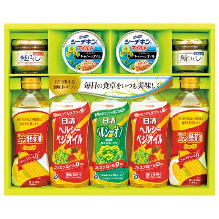 お中元熨斗付き 日清オイル＆はごろもシーフードバラエティ 日清ヘルシーオフ350g、日清ヘルシーベジオイル・コーン胚芽油 各350g×2、はごろもシーチキンマイルドキャノーラ70g×2、鮭ほぐし・鯖ほぐし 各40g 御中元 夏ギフト ギフト 贈答