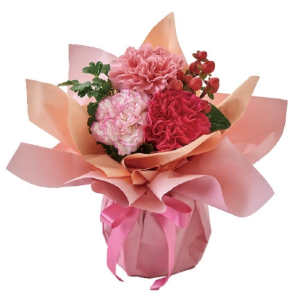 そのまま飾れるブーケ＋文明堂カステラセット そのまま飾れるブーケ［サイズ（約）＝直径17×高さ25cm 母の日 送料込み