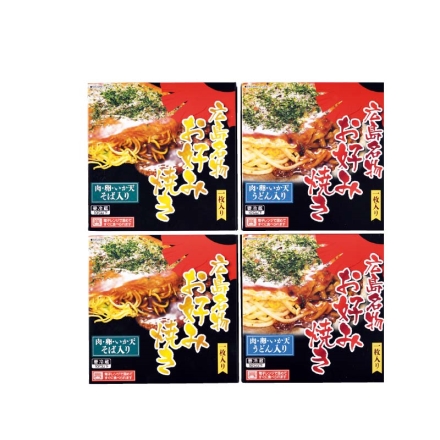 お歳暮のし付き 「 広島お好み焼き 」うどん・そば食べくらべ ［お好み焼き（そば入り）350g、濃厚ソース50g、青のり0.18g］×2、［お好み焼き（うどん入り）350g、濃厚ソース50g、青のり0.18g］×2