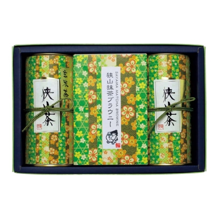 お歳暮のし付き 煎茶と抹茶ブラウニー 深蒸し煎茶・玄米茶 各80g、抹茶ブラウニー4個