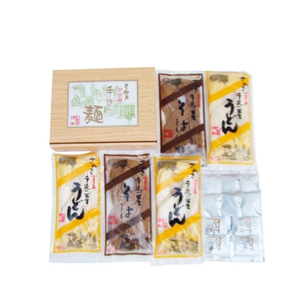 お歳暮のし付き 小豆島手延べうどん・そばセット 半生うどん180g×3、めんつゆ20ml×6、半生そば180g×2、そばつゆ15ml×4