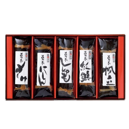 お歳暮のし付き 釧路おが和昆布巻紀行5つの味 紅鮭・帆立・にしん・ししゃも・さけ 各1本