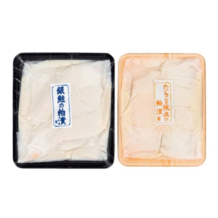 お歳暮のし付き 魚介の地酒粕漬 銀鮭の粕漬210g（3切）、粕漬［ほたて140g（4個）、たらこ150g］