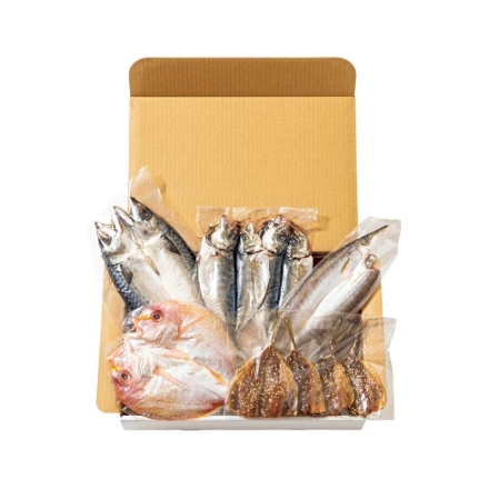 お歳暮のし付き 九州近海干物詰合せＡ 真あじの干物70g×2、れんこ鯛の干物140g、かますの干物70g、真さばの干物150g、あじみりん20g×4