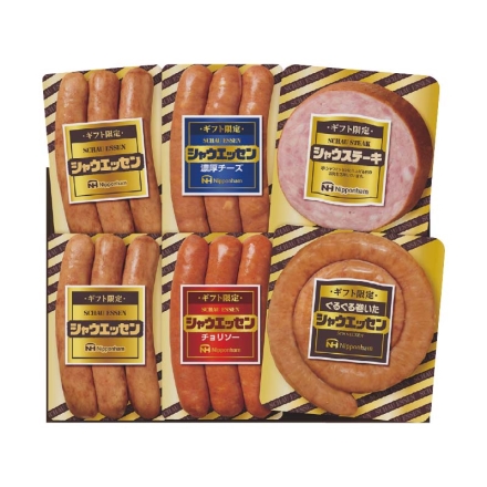 お歳暮のし付き ギフト限定（シャウエッセン ＳＥＧ－330） シャウエッセン100g×2、シャウエッセンチョリソー・シャウエッセン濃厚チーズ 各100g、シャウステーキ・ぐるぐる巻いたシャウエッセン 各122g
