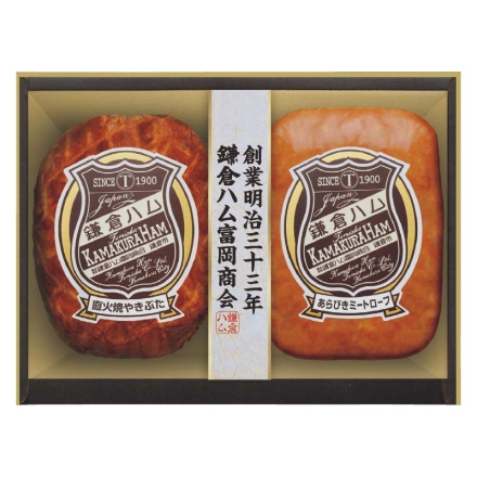 お歳暮のし付き 鎌倉ハム富岡商会 ＫＤＳ－34Ａ 直火焼やきぶた170g、あらびきミートローフ160g