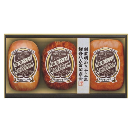 お歳暮のし付き 鎌倉ハム富岡商会 ＫＮ－423Ｔ 特選ロースハム320g、直火焼やきぶた170g、あらびきミートローフ160g