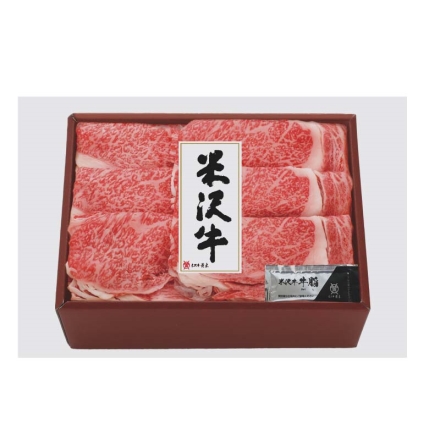 お歳暮のし付き 「 Ａ5等級 」の米沢牛霜降りリブロースすき焼用 350g、牛脂付