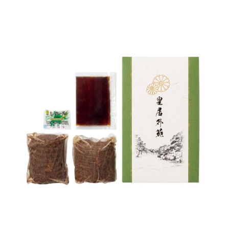 お歳暮のし付き 皇居外苑 楠公レストハウス ゐざさ中谷本舗 鹿児島黒牛ローストビーフ ローストビーフ200g×2、玉ねぎソース20g、レホール3g