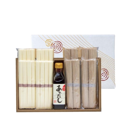 お歳暮のし付き 島原手延うどん、そば、あごだし詰合せ うどん（50g×4）・そば（100g×2） 各4、あごだし（希釈用）200ml