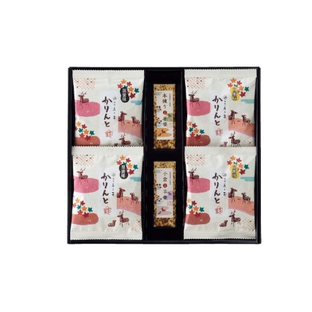 お歳暮のし付き ＜銀座鹿乃子＞和菓子詰合せＡ 黒蜜かりんとう・白蜜かりんとう 各10g×2、羊羹（小倉・本煉り 各50g）