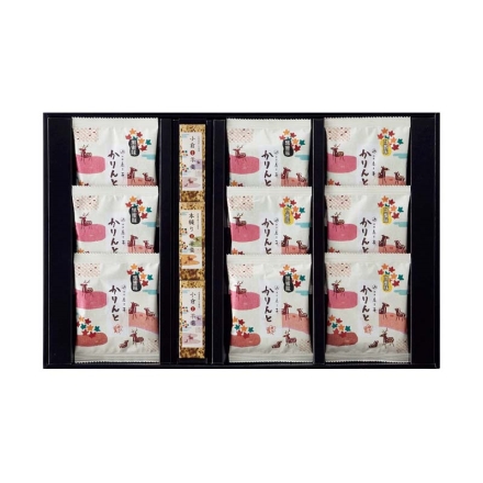 お歳暮のし付き ＜銀座鹿乃子＞和菓子詰合せＢ 黒蜜かりんとう10g×5、白蜜かりんとう10g×4、羊羹（小倉50g×2、本煉り50g）