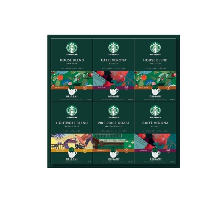 お歳暮のし付き ＜スターバックス＞オリガミパーソナルドリップコーヒーギフトＢ ハウスブレンド・カフェベロナ 各（9g×4）×2、ライトノートブレンド・パイクプレイスロースト 各9g×4