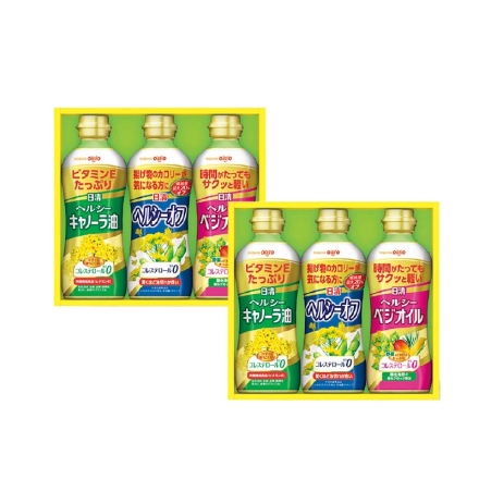 お歳暮のし付き ＜日清＞ヘルシーオイルギフトＢ ヘルシーキャノーラ油・ヘルシーベジオイル・ヘルシーオフ 各350g×2