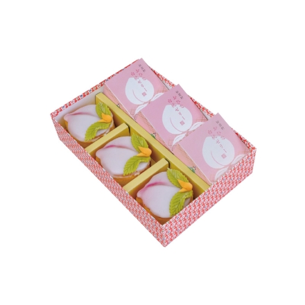 ひな桃カステラ・おひな白桃ゼリー詰合せ ひな桃カステラ（約直径6cm）・おひな白桃ゼリー（75g） 各3個