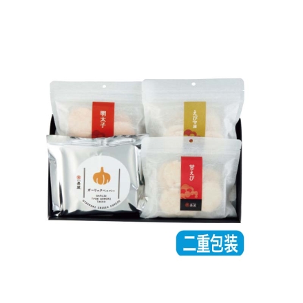 お中元熨斗付き ＜変わり種えびせん是蔵＞ビールのお供に 夏のおつまみえびせんセット 明太子せんべい・えびマヨせんべい・甘えびせんべい 各23g、ガーリックペッパーせんべい24g 御中元 夏ギフト ギフト 贈答