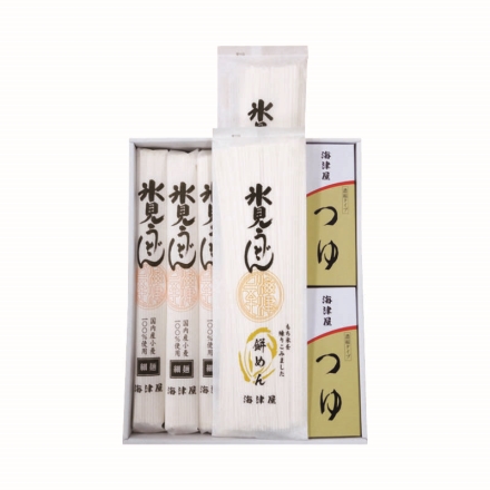 お歳暮のし付き 氷見うどん細麺・餅めんつゆセット 細麺200g×3、餅めん180g×2、つゆ（20ml×5）×2