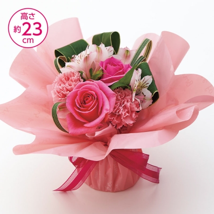 お祝い用そのまま飾れるブーケ サイズ（約）＝幅25×奥行25×高さ23ｃｍ