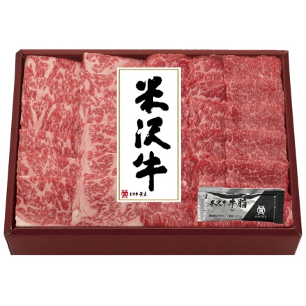 お中元のし付き 米沢牛霜降りロースと赤身肩の焼肉用詰合せ ロース肉・肩肉 各200g、牛脂付 御中元 夏ギフト ギフト 贈答