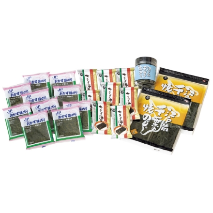 お中元のし付き 江戸前のりバラエティー 夕凪7枚×2、おかず味のり8切6枚×10（板のり7.5枚分）、サラダのり8切6枚×8（板のり6枚分）、江戸前千葉の味のり12切80枚（板のり6.66枚分） 御中元 夏ギフト ギフト 贈答