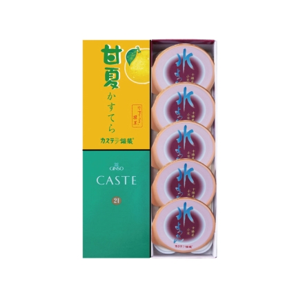 お中元のし付き カステラ・水ようかんセット カステ21青箱（プレーン）・甘夏かすてら 各5切、水ようかん90g×5 御中元 夏ギフト ギフト 贈答