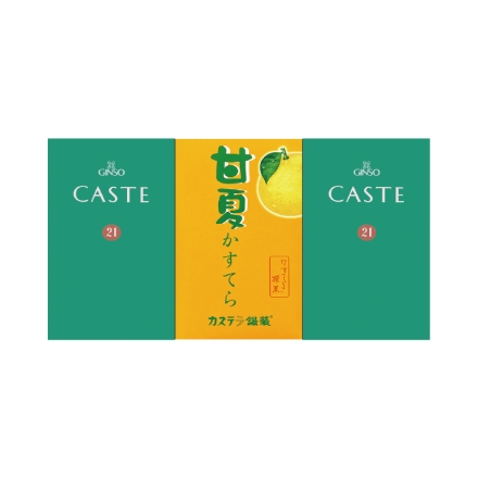 お中元のし付き カステラ・甘夏かすてらセット カステ21青箱(プレーン)5切×2、甘夏かすてら5切 御中元 夏ギフト ギフト 贈答
