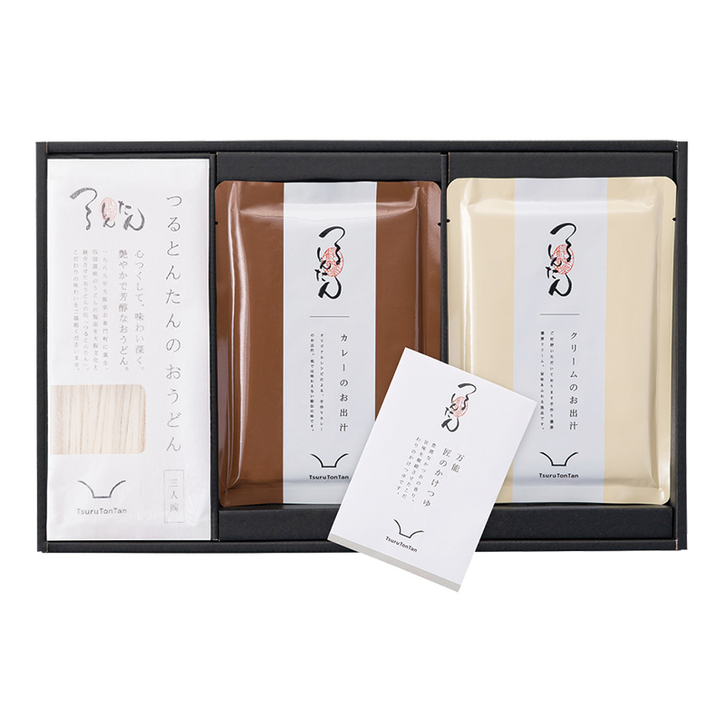つるとんたん かけ・カレー・クリームのおうどんセット めん270g、かけつゆ（希釈）30g、カレーのお出汁・クリームのお出汁 各250g 送料込み