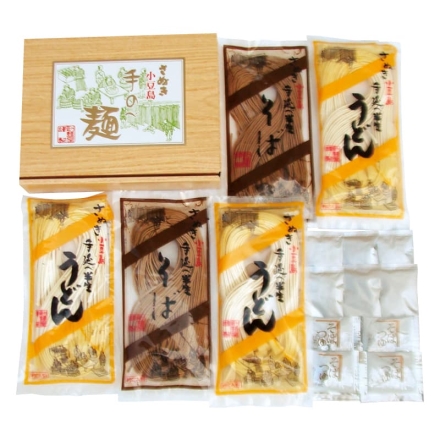 お歳暮のし付き 小豆島手延べうどん・そばセット 半生うどん180g×3、めんつゆ20ml×6、半生そば180g×2、そばつゆ15ml×4