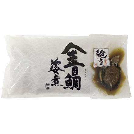 お歳暮のし付き 金目鯛姿煮とあわびの煮貝 金目鯛姿煮300g（固形量220g）、あわび煮貝80g（固形量40g）