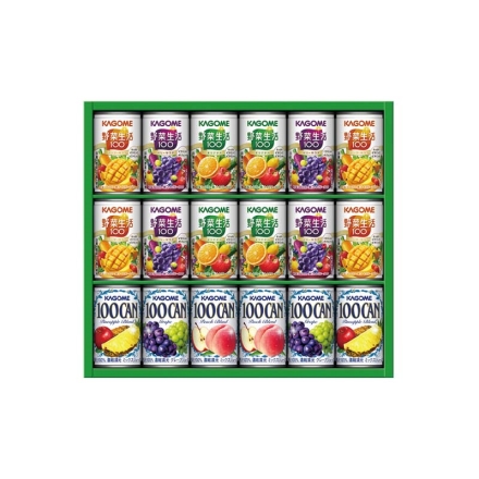 ＜カゴメ＞すこやかファミリーギフト ＫＳＲ－25Ｈ 野菜生活100（オリジナル・ベリーサラダ・マンゴーサラダ 各160g×4）、100CAN（ピーチブレンド・パインアップルブレンド・グレープ 各160g×2）