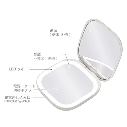 ＜VENUSiS＞ コンパクトLEDミラー VML-4000-3X　ホワイト（W）