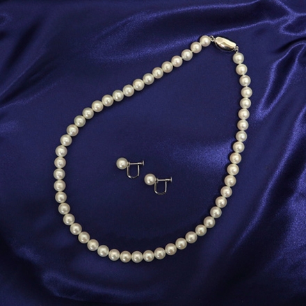あこや真珠7.5-8mm珠 ネックレス＆イヤリングセット（直結タイプ）