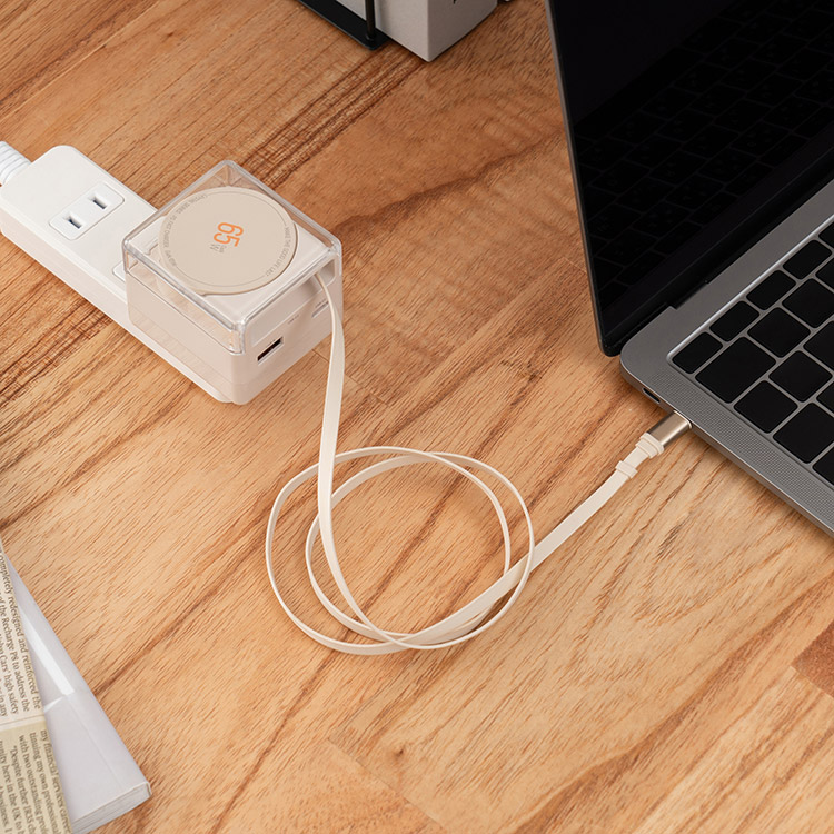 Life on Products ライフオンプロダクツ USB急速充電器 USB PD （パワーデリバリー）対応 65W コード巻取式 ベージュ LCAEA021