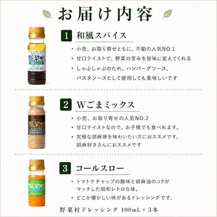 手土産セット 1箱（100ｍｌ×3本：和風スパイス・コールスローマイルド・Ｗごまミックス） 化粧箱入