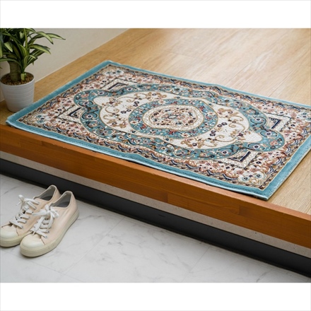 トルコ製 ウィルトン織り インテリアマット ロザリオ 60×90cm ブルー