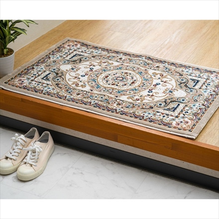 トルコ製 ウィルトン織り インテリアマット ロザリオ 70×120cm ベージュ