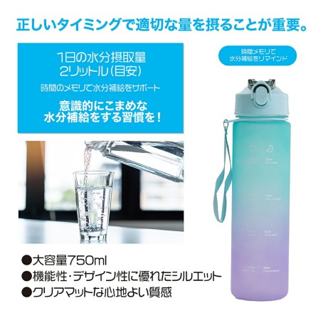 ストロー付きタイムマーカーボトル 750ml グレー×ブラック
