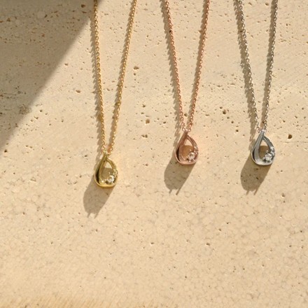 金属アレルギー対応 ドロップストーンネックレス ピンクゴールド