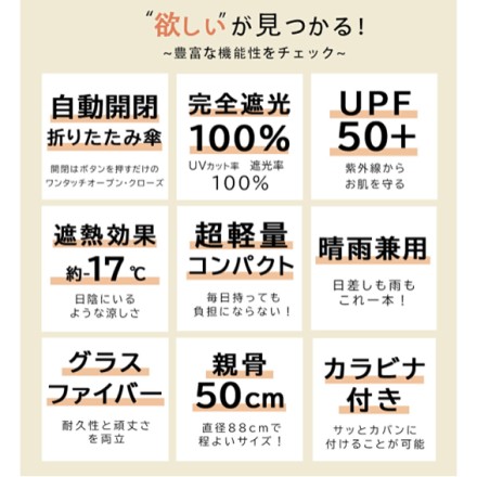 ミニ自動開閉日傘 日傘 折りたたみ 晴雨兼用 グレージュ