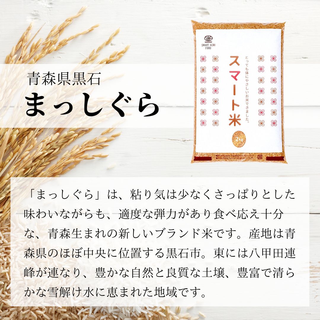 スマート米 青森県産 まっしぐら 無洗米玄米 ( 節減対象農薬50%以下 ) 2kg 令和5年産