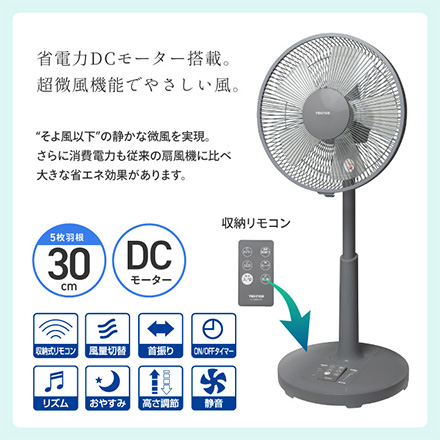TEKNOS テクノス リビングフルリモコン扇 DCモーター 30cm グレー KI-360DC(G)