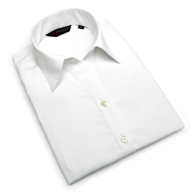 形態安定ノーアイロン 七分袖ビジネスシャツ 白無地ベーシック スキッパー衿 XS ※他サイズあり