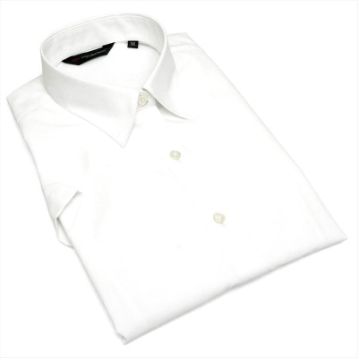 形態安定ノーアイロン 半袖ビジネスシャツ 白無地ベーシック レギュラー衿 XS ※他サイズあり
